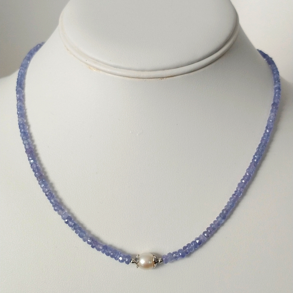 Handmade Genuine Tanzanite And Pearl Sterling Silver Necklace